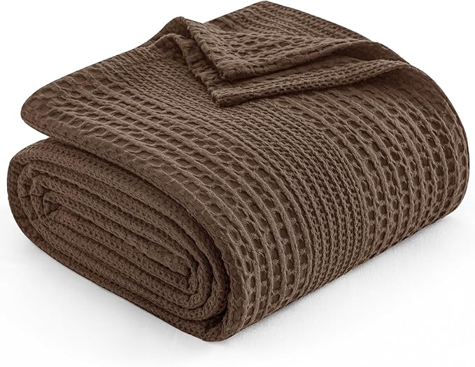 PHF Lightweight Waffle Weave Blanket Queen Size, Breathable & Ultra Soft, 90"x 90" Soft & Cozy Thin Blanket for All Season & Hot Sleepers, Bed, Home Decor - Chocolate