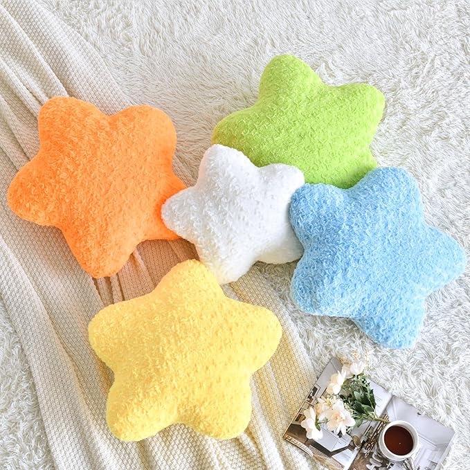 Star Pillow, 14.9" Star Shaped Plush Pillow for Couch Bed Sofa, Cute Decorative Throw Pillows with Soft Faux Fur Room Decor for Bedroom Living Room (Yellow)