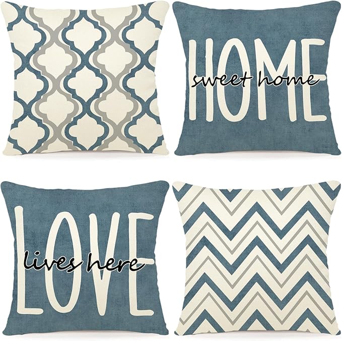 YCOLL Farmhouse Pillow Covers 18x18 Set of 4 Throw Pillow Covers Rustic Linen Decorative Pillows Square Cushion Covers for Couch Sofa Bedroom Home Decor