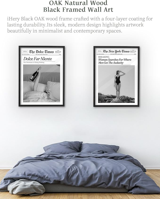 iHery Premium Natural Black OAK Wood 12x16in Trendy Framed Wall Art, Retro Woman Searches For Where Men Get The Audacity Canvas Wall Decor For Girly Dorm Bedroom Living Room 1Pack