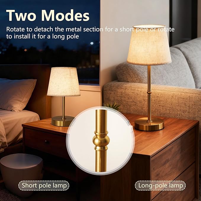 Cordless LED Table Lamp, 6000mAh Rechargeable Battery Operated Desk Lamp, 3-Level Dimming Metal Portable Nightlight for Restaurant, Bedroom, Bar, Patio, Gold