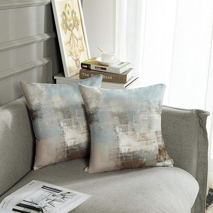 Britimes Throw Pillow Covers Modern Home Art Decor, 16 x 16 Inches Set of 2 Pillow Cases Decorative, Abstract Oil Painting Pillowcases for Bedroom, Living Room, Cushion Couch Sofa, Grey Beige