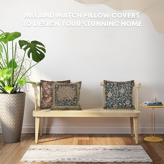 Charlotte Home Furnishings Throw Pillow Covers 16x16 in Green Tree Decorative Couch Pillow Covers Boho Decor European Tapestry Cushion Cases Living Room Cozy Home Decor Jacquard Woven Soft Cotton