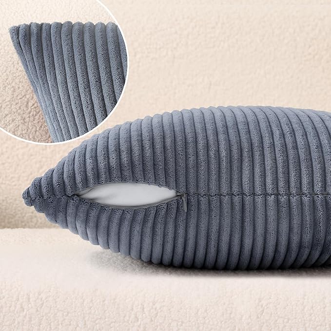 Mecatny Corduroy Decorative Throw Pillow Covers 20x20 Set of 2 for Sofa Living Room, Soft Neutral Boho Couch Pillow Covers for Home Decor, Blue Grey