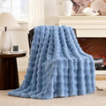 Cozy Bliss Faux Fur Bubble Throw for Couch, Fuzzy Soft Plush Thick Blanket for Sofa Bed Gift, 50x60 Inches Misty Blue