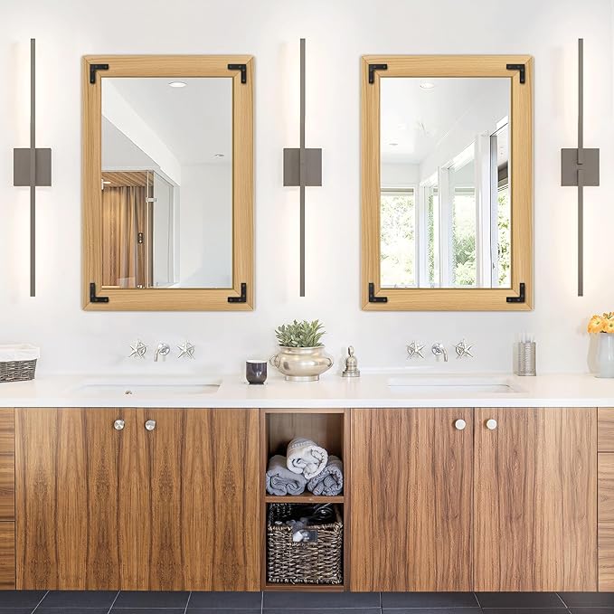 Bathroom Mirror for Wall with Wooden Frame,36"x24"Solid Wood Vanity Mirror for Farmhouse, Bathroom, Bedroom Decor, Vertical or Horizontal Hanging(White)