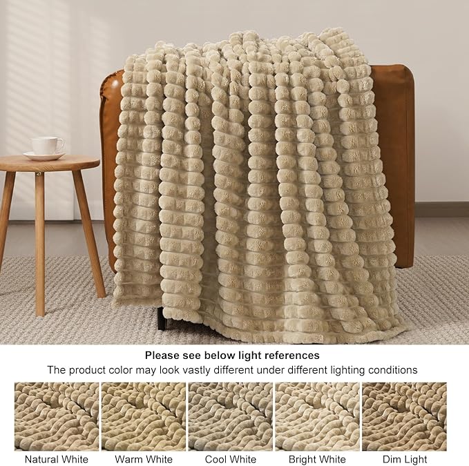 PHF Luxury Soft Fleece Throw XL Blanket, No Shed No Pilling, 380GSM Fluffy Cozy Throw Blankets for Couch Sofa, 50"x70", Lightweight Warm Bedding for Home Decor, Ideal Gift for Women, Khaki