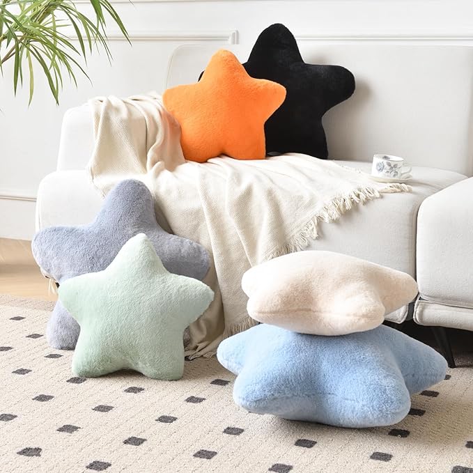Xiashrk Star Pillow, Decorative Throw Pillows for Bed Couch, 15" Star Shaped Pillow Plush Floor Cushions Room Decor Pillow with Faux Rabbit Fur for Sofa Bedroom Living Room (Grey Blue, 19.6" x 19.6")