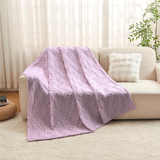 3D Circle Pattern 300 GSM Lavender Throw Blanket for Couch - Cute Throw Blankets for Women,Warm Twin Blanket, 50x60 Inches