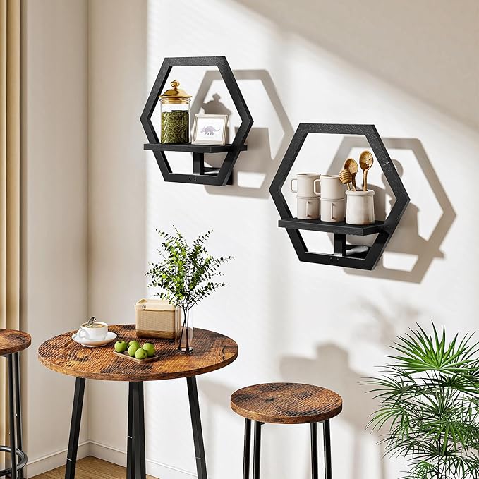 Floating Shelves for Wall, Wall Planters for Indoor Plants Set of 2, Plant Wall Shelf, for Living Room, Bedroom, Kitchen, Home Office, Black TBJ40P2BB