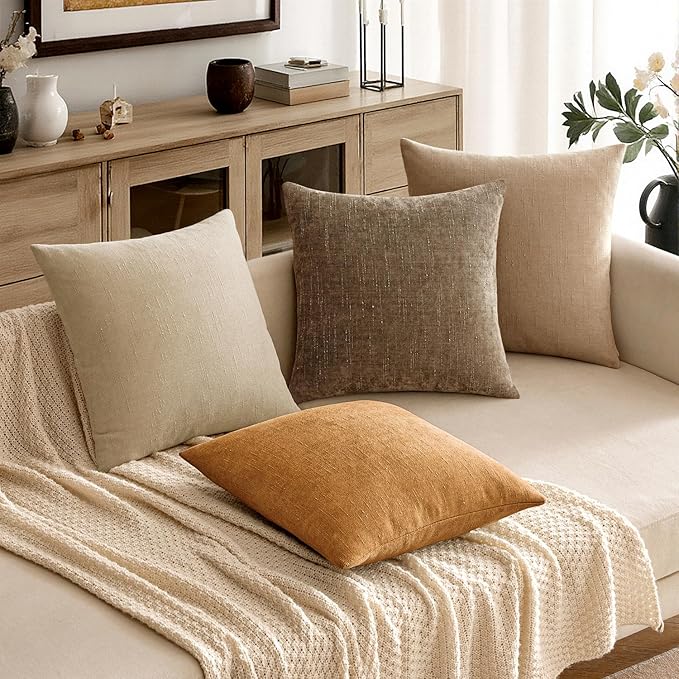 MIULEE Pack of 2 Decorative Throw Pillow Covers Soft Chenille Throw Pillows Solid Textured Cushion Covers Home Decor for Couch Sofa Bedroom Living Room 20x20 Inch,Golden Brown