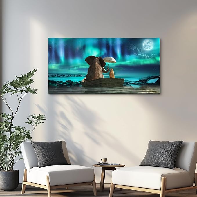 Canvas Wall Art For Living Room Large Size Fashion Wall Decorations For Bedroom Modern Office Wall Decor Painting Aurora Scenery Elephant Pictures Artwork Room Canvas Art Prints Bathroom Home Decor