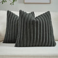 FUTEI Dark Grey Decorative Throw Pillow Covers Set of 2, 24x24 Inch Soft Fluffy Faux Fur Plush Striped European Cushion Cases, Modern Home Decor for Couch Bed Living Room