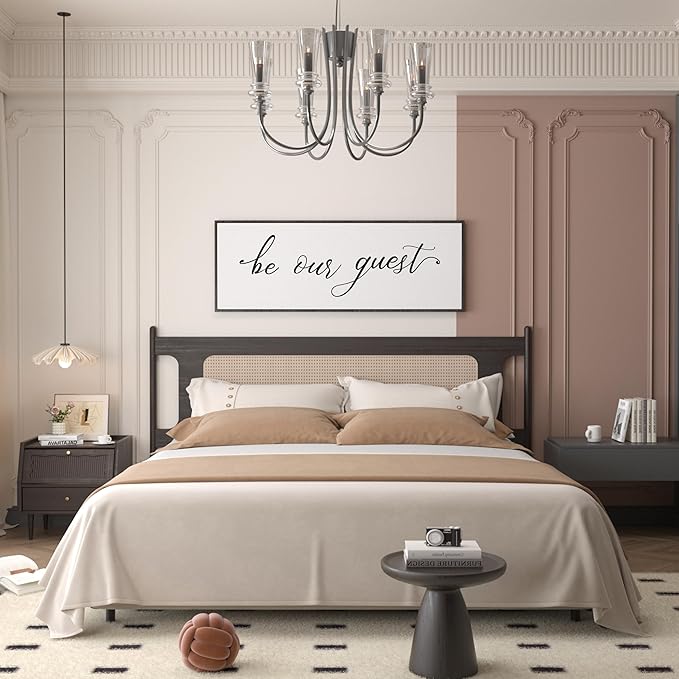 PEONIA 41" x 15" Be Our Guest Wall Decor - Be Our Guest Framed Above Bed for Bedroom Wall Decor Minimalist And Aesthetic Wall Art Canvas Signs (Black)