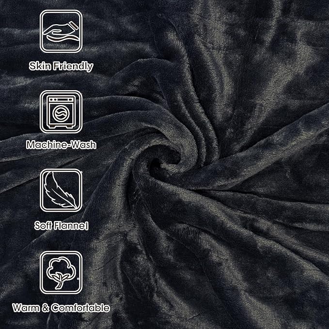 Tefici Electric Heated Blanket Throw, Super Cozy Soft 2-Layer Flannel 50" x 60" Heated Throw with 3 Heating Levels & 4 Hours Auto Off, Machine Washable, ETL&FCC Certified, Home Office Use,Black