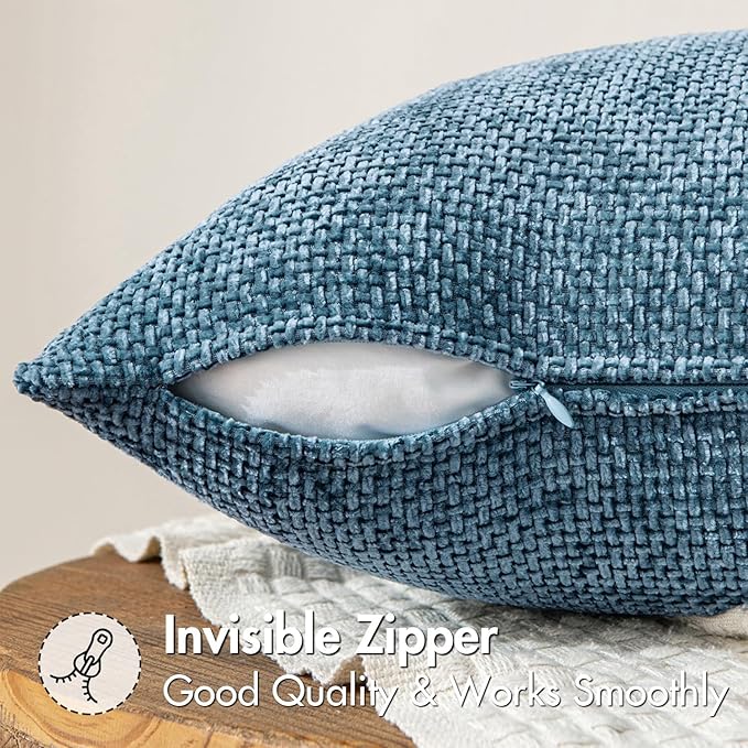 MIULEE Pack of 2 Blue Throw Pillow Covers 20x20 Inch Coastal Summer Modern Boho Accent Decorative Pillow Covers Soft Chenille Farmhouse Cushion Covers for Home Decor Couch Bed Sofa Living Room