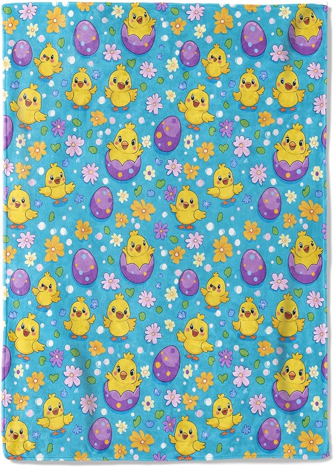 Easter Chicks and Eggs Fleece Blanket - 60x80in Flower Rustic Festive Throw Blankets,Soft Cozy Lightweight, Ideal for Living Room Home Farmhouse Decor and Kids Women Girls Spring Gifts