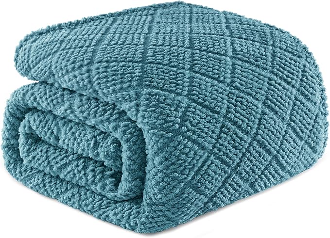 Whale Flotilla Fuzzy Fleece King Size Blanket for Bed, Soft Fluffy Jacquard Waffle Blankets for All Season, Lightweight and Warm, 90x104 Inch, Slate Blue