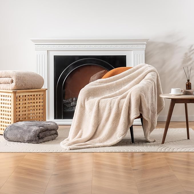 Berkshire Blanket Classic Extra-Fluffy Plush Twin Size Bed Blanket, Soft Fuzzy Long Hair for Couch Sofa, Chino Khaki, 60x92 Inches