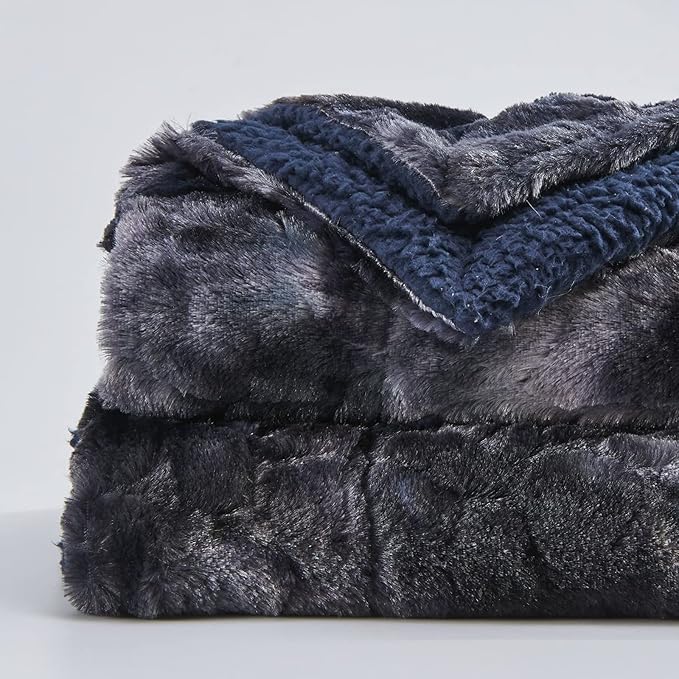 NEWCOSPLAY Super Soft Faux Fur Throw Blanket for Couch Tie-dye Black Sherpa Fuzzy Plush Warm Blanket for Sofa Bed (Tie-dye Black, Throw(40"x50"))