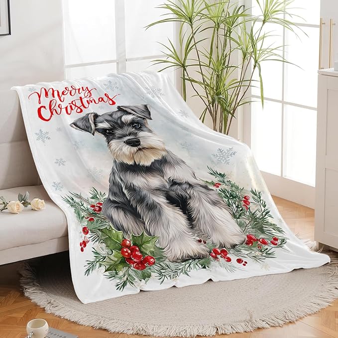 Christmas Schnauzer Blanket for Girls Women Boys Men Adults Kids Soft Cozy Fleece Dog Pet Print Throw Blankets Dog Lovers Gifts Warm Flannel Plush Lightweight Decor for Couch Bed Sofa 80"X60"