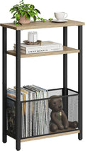 Narrow Side Table with Storage Basket Skinny End Tables for Smalls Spaces 3 Tier Sofa Table Small Nightstand Slim Bedside Table for Living Room Bedroom Greige MLBZ22GR