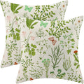 AEIOAE Summer Pillow Covers 18x18 Inch Set of 2,Green Wild Flower Plant Throw Pillows Case,Seasonal Floral Outdoor Decorative Square Linen Farmhouse Decor Cushion Covers for Home Sofa Bed Couch