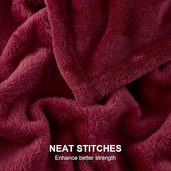 Hansleep Fleece Burgundy Red Queen Blanket, Super Soft Flannel Fuzzy Plush Cozy Blanket for All Seasons, Burgundy Red, Queen 90x90 Inches