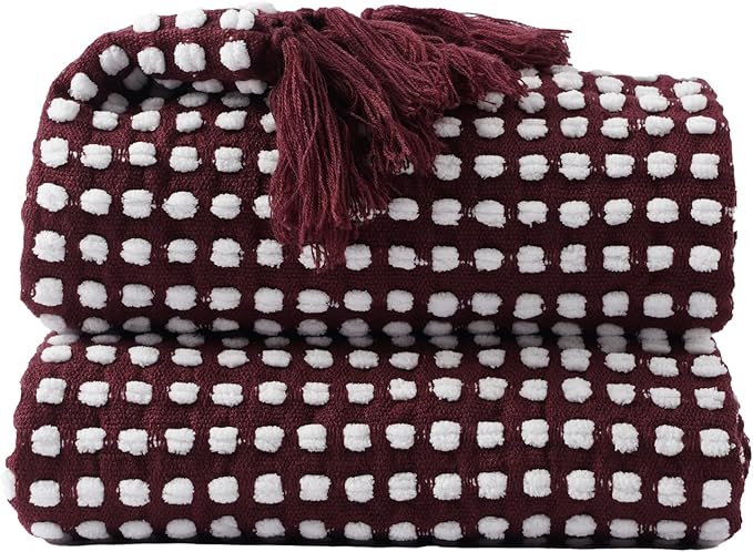 Bunnikins & Clover Knitted Red Purple Throw Blanket, Cozy Warm Lightweight Chenille Throw Blanket for Bed, Sofa, Home Decor, 50"x60"