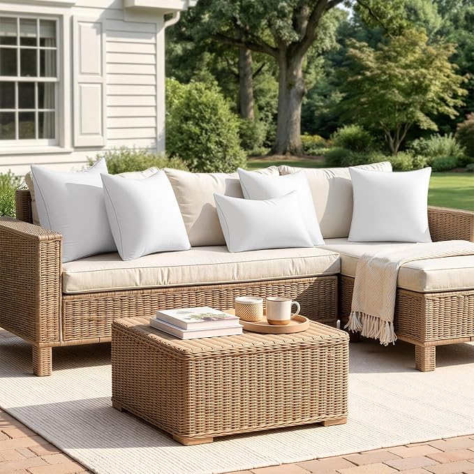 MIULEE Pack of 4 16x16 Outdoor Pillow Inserts, Waterproof Decorative Square Throw Pillow Inserts for Patio Sofa Garden Porch Couch