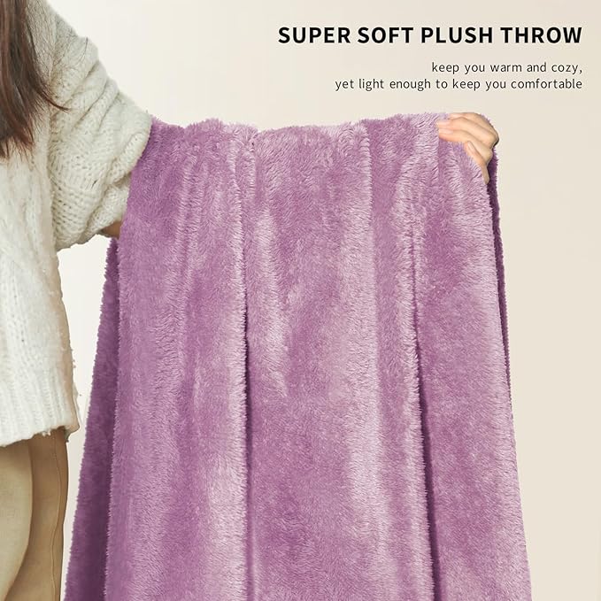 Plush Fleece Throw Blanket for Couch and Bed, Fluffy Fuzzy Cozy Soft Blankets All Season Use (50x60 Inches,Light Purple)