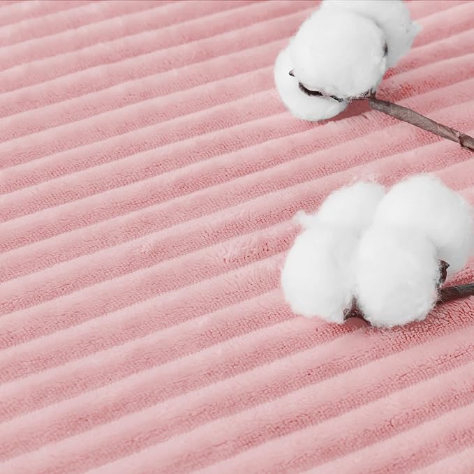 Bnuitland Fleece Throw Blanket for Couch, 300GSM Soft Warm Cozy Fluffy Throw for Adults & Kids, Stripe Pattern, All Season Sofa Bed Blanket for Home Decor, Light Pink 50"x60"