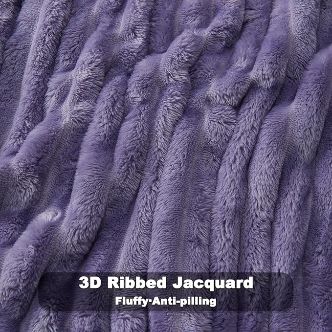 NEWCOSPLAY Super Soft Throw Blanket Lavender Premium Silky Flannel Fleece 3D Ribbed Jacquard Lightweight Bed Blanket All Season Use (Lavender Ribbed, Throw(50"x60"))