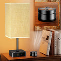 Bedside Lamp with Remote Control & Dimmable Light, 2 AC Outlets + USB-C/USB-A Charging Ports, Beige Shade Nightstand Table Desk Lamp for Bedroom, Living Room, Home Office Decor | College Essentials
