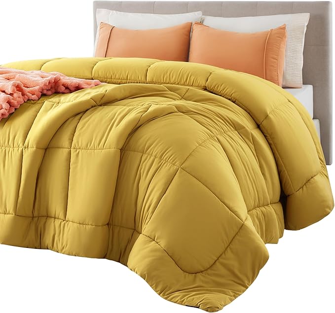 Bedsure Comforter Duvet Insert - Quilted Comforters Twin XL Size, All Season Duvet, GentleSoft Down Alternative Bedding Blanket, with 8 Tabs, Gifts for Women/Men, Mustard Yellow, Twin XL 92x68 Inches