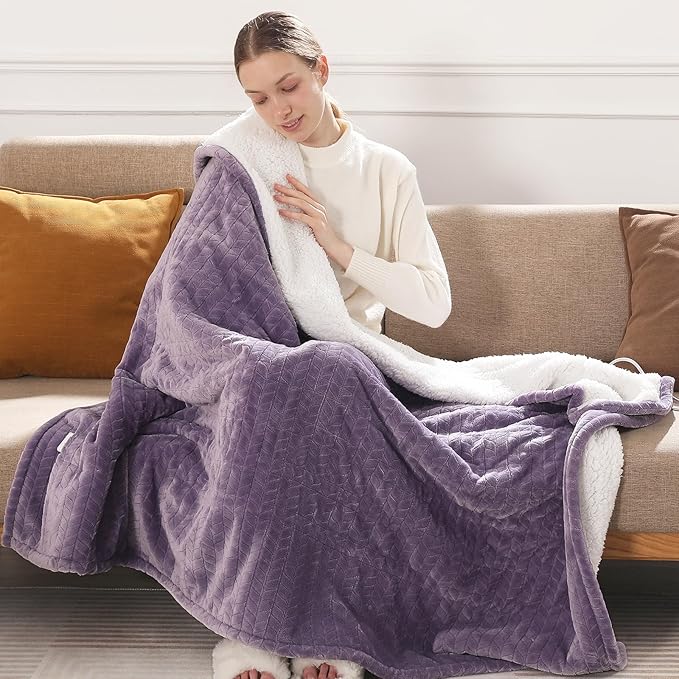 Twin Electric Blanket 62"x84" Heating Blanket Twin, Wheat Pattern Ultra-Soft Flannel & Thick Sherpa with 5 Heat Settings & 10 Hour Auto Shut-Off, ETL & FCC Certified, Machine Washable, Lavender