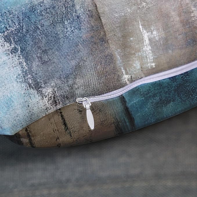 Britimes Throw Pillow Covers Modern Home Art Decor, 12 x 20 Inches Set of 2 Pillow Cases Decorative, Abstract Oil Painting Pillowcases for Bedroom, Living Room, Teal Grey