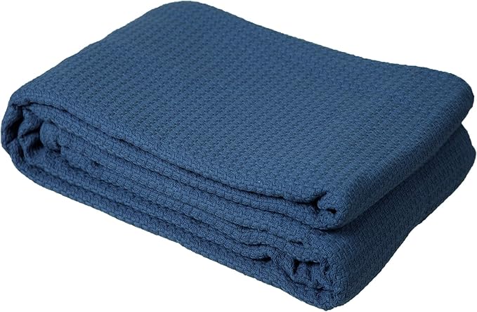DOLLCENT 100% Cotton King Size Blanket for Bed, Premium Soft Combed Lightweight Blankets, Washed Breathable Cozy Bed Throw Blanket, Navy King Cotton Blankets for All Season: Navy (108"x90")