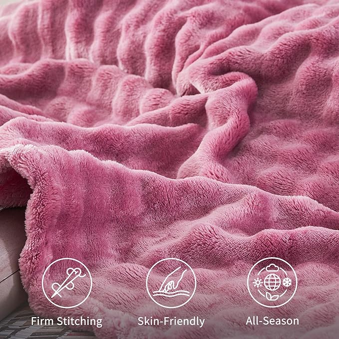Fluffy 3D Bubble Throw Blanket for Couch & Bed – Cozy Soft Fleece Blankets for Women & Girls – Warm Lightweight Fuzzy Twin (60x80) – Machine Washable Gifts