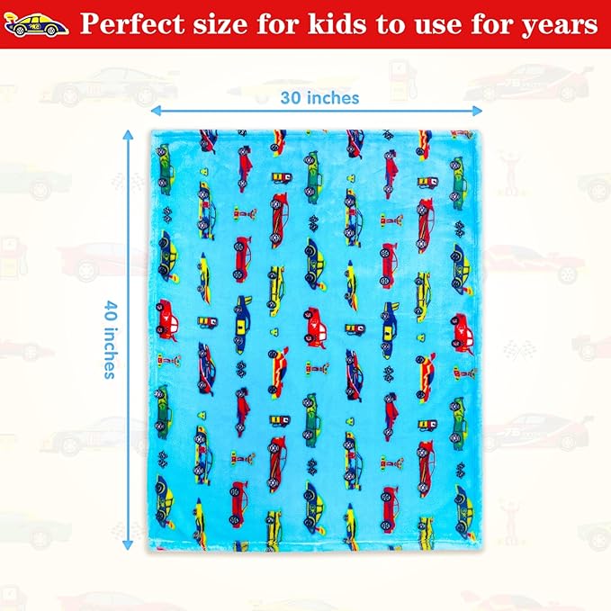 Lukeight Toddler Blanket for Boys and Girls, Plush and Thick Car Blanket Birthday Gifts for Toddler and Baby (Race Cars, 30x40 Inches)