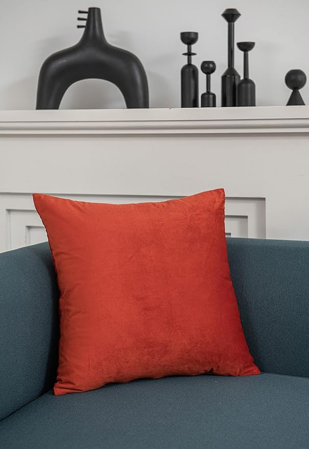 DEZENE Throw Pillow Covers 20x20 Burnt Orange: Pack of 2 Cozy Soft Velvet Square Modern Luxury Decorative Throw Pillow Cases for Sofa Couch Living Room Bed Home Decor