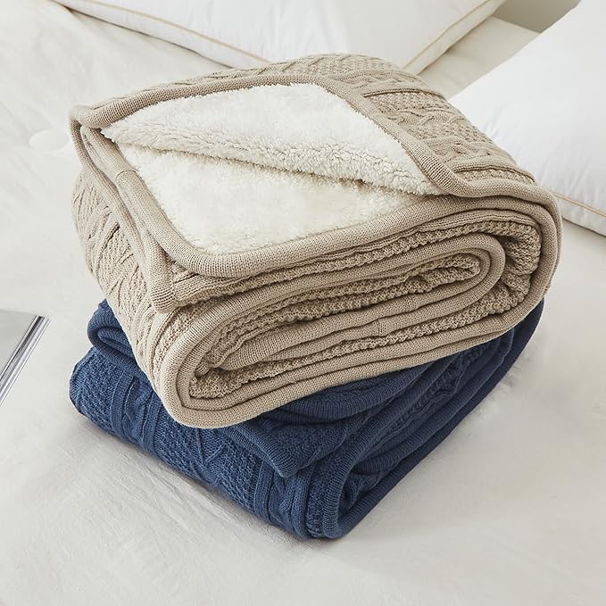 Longhui bedding Acrylic Cable Knit Sherpa Throw Blanket - Thick, Soft, Big, Cozy Light Grey Knitted Fleece Blanket for Couch, Sofa, Bed - Large 50 x 63 Inches Light Gray Coverlet All Season