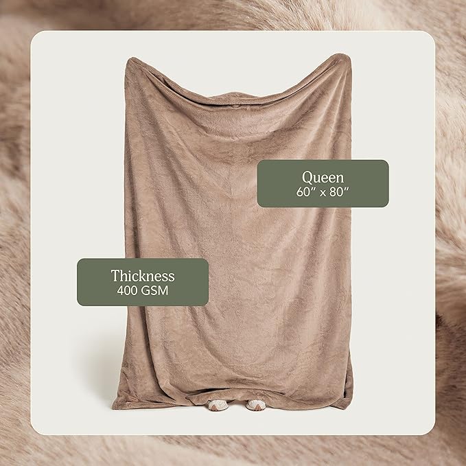 UnHide Lil’ Marsh Faux Fur Blanket - Lightweight, Soft Throw Blanket - Machine Washable - Ideal for Bed, Couch, or Reading Chair- Medium (60" x 80") Mocha Shar Pei