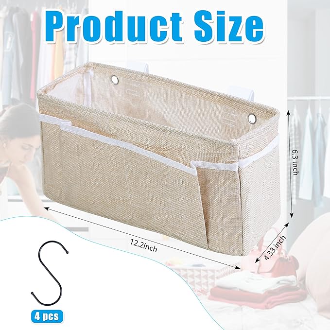 Bedside Caddy Bedside Storage Organizer, 2 Pack Wall Hanging Storage Bag for Bunk bed Hospital Beds Dorm Bed Rails, Holders Books Glasses Phones Magazine(Beige)