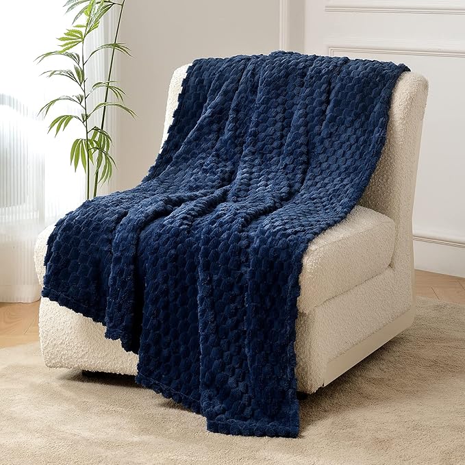FY FIBER HOUSE Fleece Throw Blanket for Couch 300GMS Super Soft Plush Fuzzy Blankets and Throws for Sofa Bed Office, 40x50 Inches, Navy