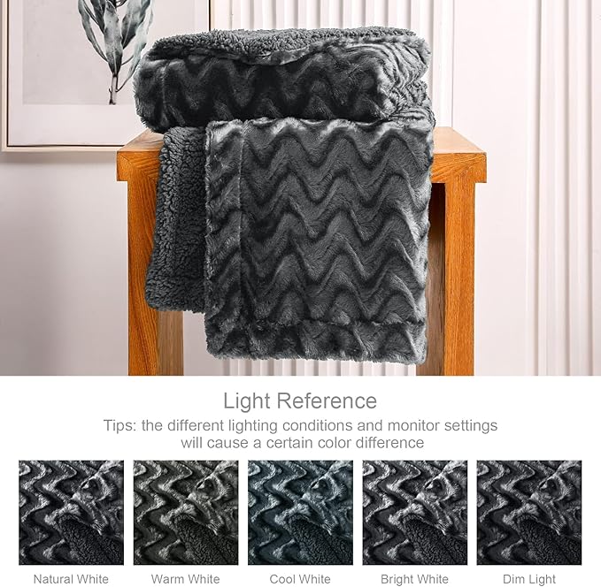 Whale Flotilla Faux Fur Sherpa Throw Blanket for Couch Sofa, Cozy Reversible Fuzzy Fluffy Plush Throws for All Season, Warm and Soft, 50x60 Inch, Grey