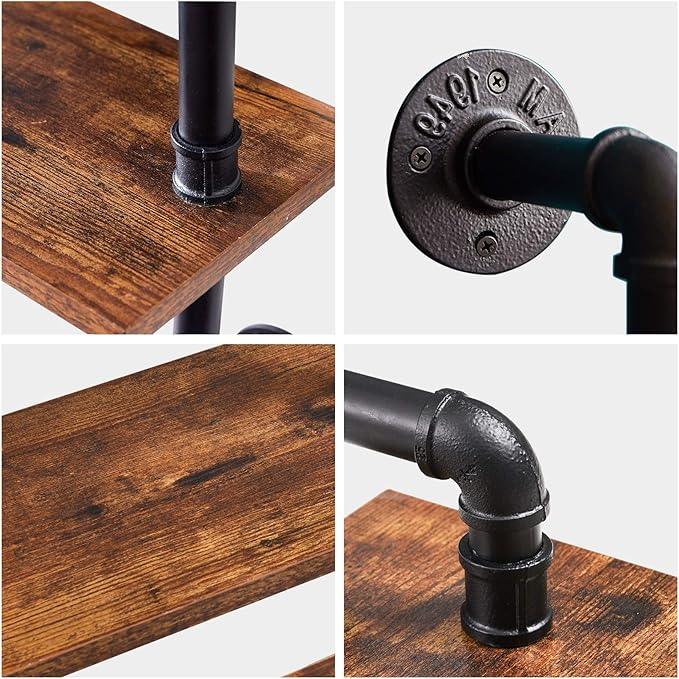 IBUYKE 26" Pipe Floating Shelves,2-Tiers Industrial Pipe Shelves, Rustic Wall Mount Bookshelf,Metal Bracket Storage Wall Shelf for Bedroom, Kitchen, Living Room, Bathroom RF-TM004