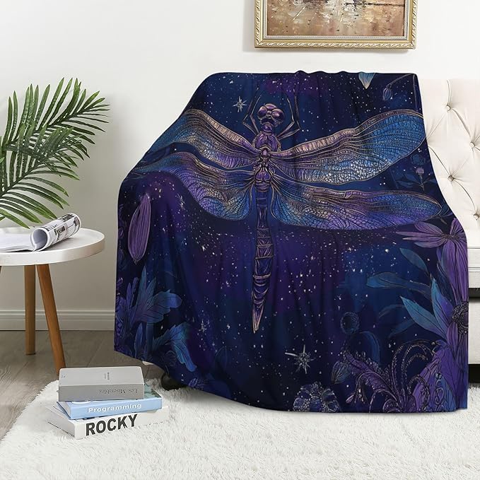 Dragonfly Throw Blanket Soft Warm Cozy Dragonflies Blankets Fuzzy Plush Fleece Dragonfly Blanket Gifts for Couch Bed Sofa Home Decor 40''X50''