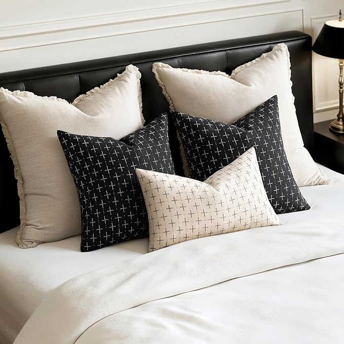MIULEE Pack of 2 Decorative Burlap Linen Throw Pillow Covers Modern Farmhouse Vintage Pillowcase Rustic Woven Textured Cushion Cover for Sofa Couch Bed 18x18 Inch Black