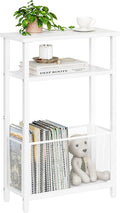 Narrow Side Table with Storage Basket Skinny End Tables for Smalls Spaces 3 Tier Sofa Table Small Nightstand Slim Bedside Table for Living Room Bedroom White MLBZ22W